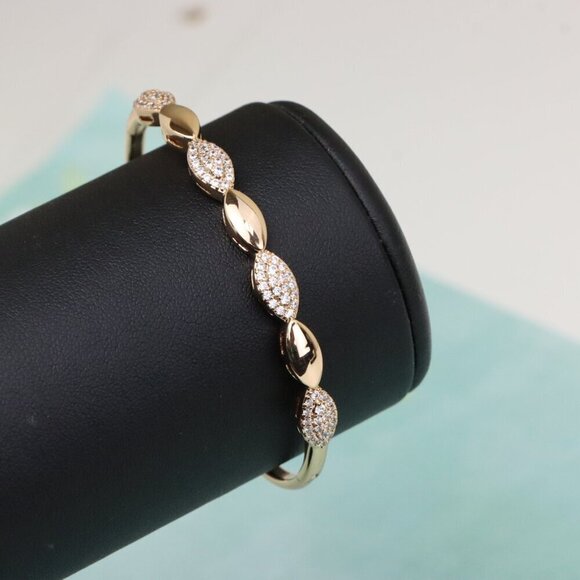 Rose Gold Leaf Pattern CZ Bangle – 2.24 Inch Elegant Bracelet Design, XPBL0535 - Picture 8 of 12